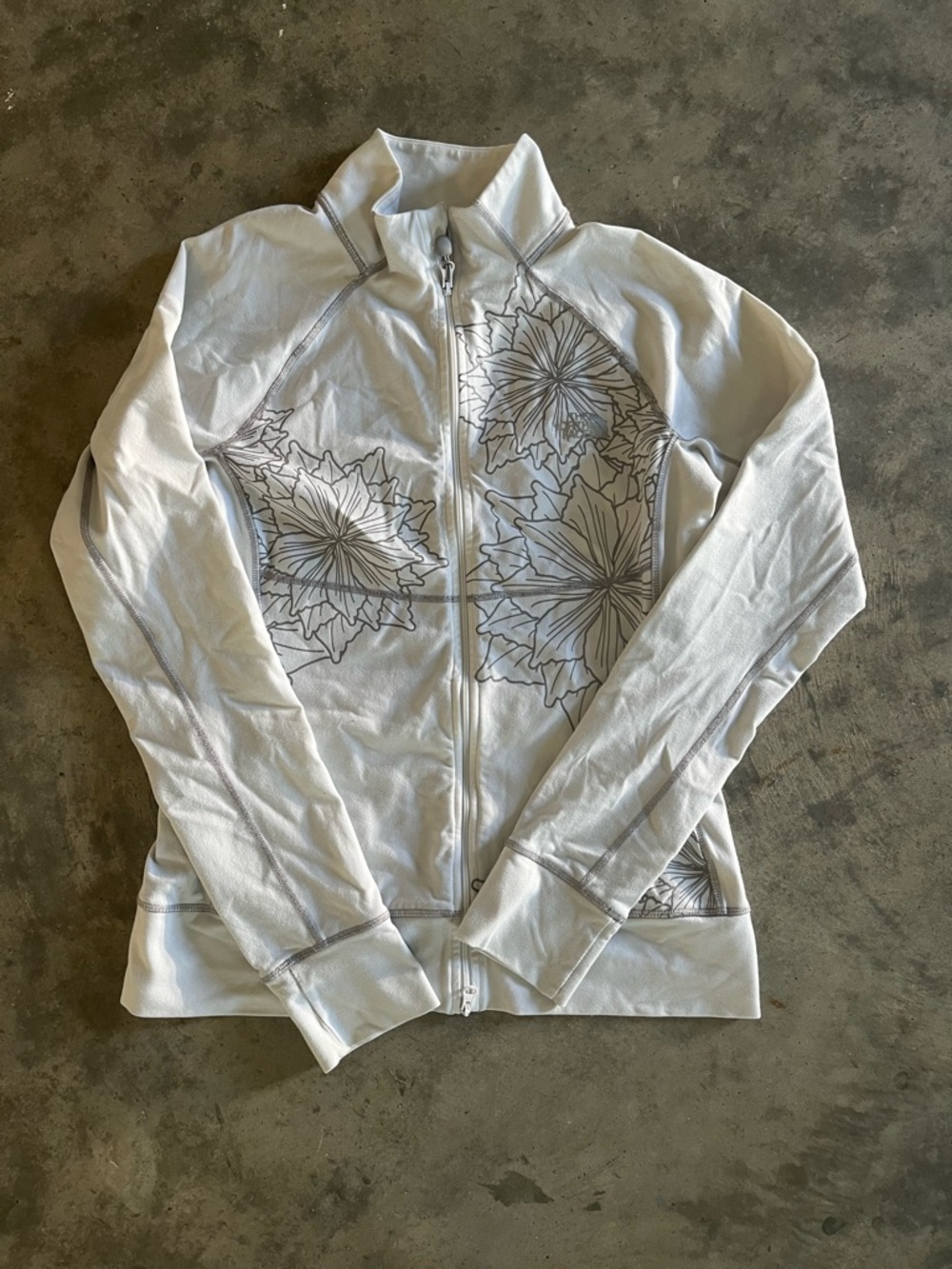 White Floral North face Zip-Up Jacket